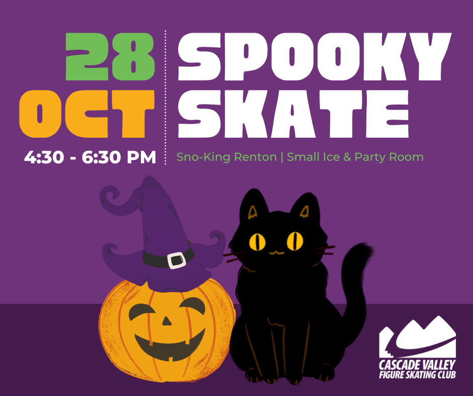 Spooky Skate event flier graphic with cat and pumpkin